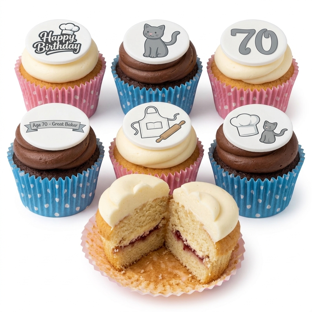 Baking & Cat Theme Birthday Cupcakes with Custom Age Toppers