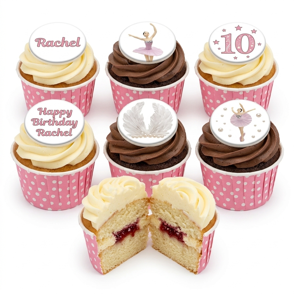 Ballerina Birthday Cupcakes with Custom Age Topper