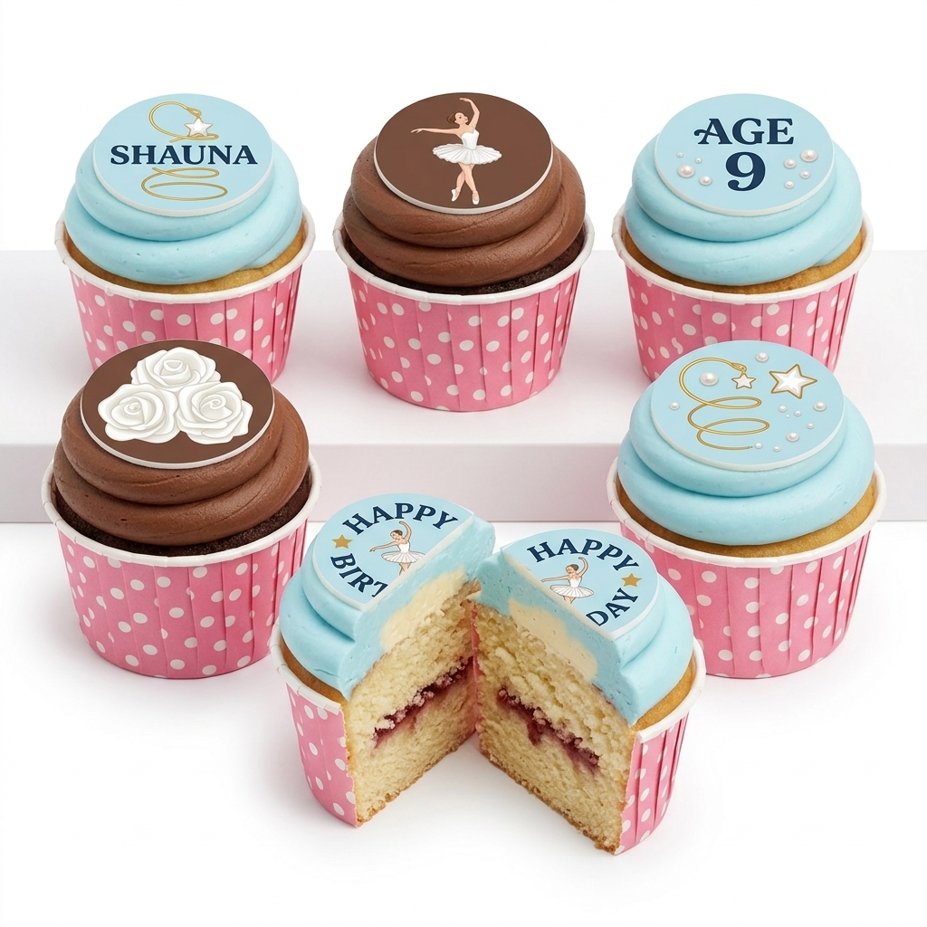 Ballerina Birthday Cupcakes for Girls with Custom Age