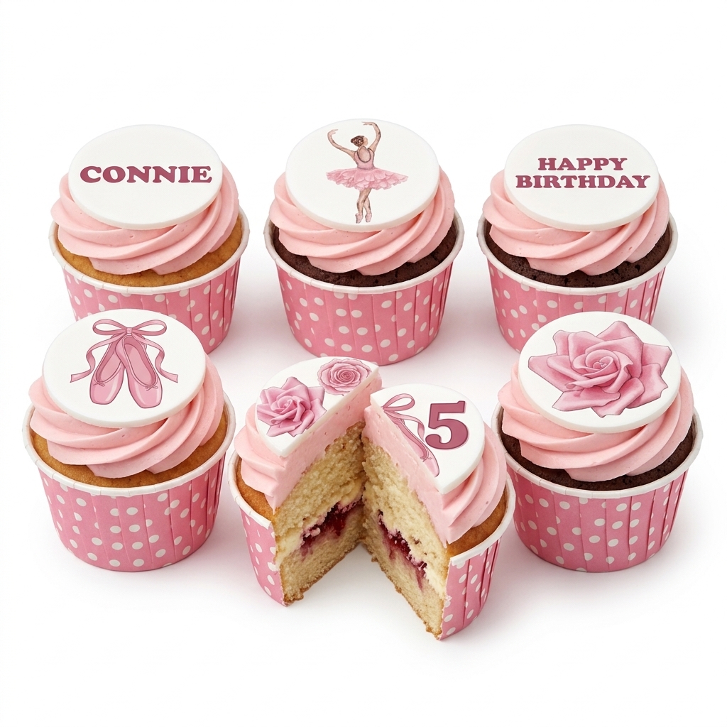 Ballerina & Rose Birthday Cupcakes