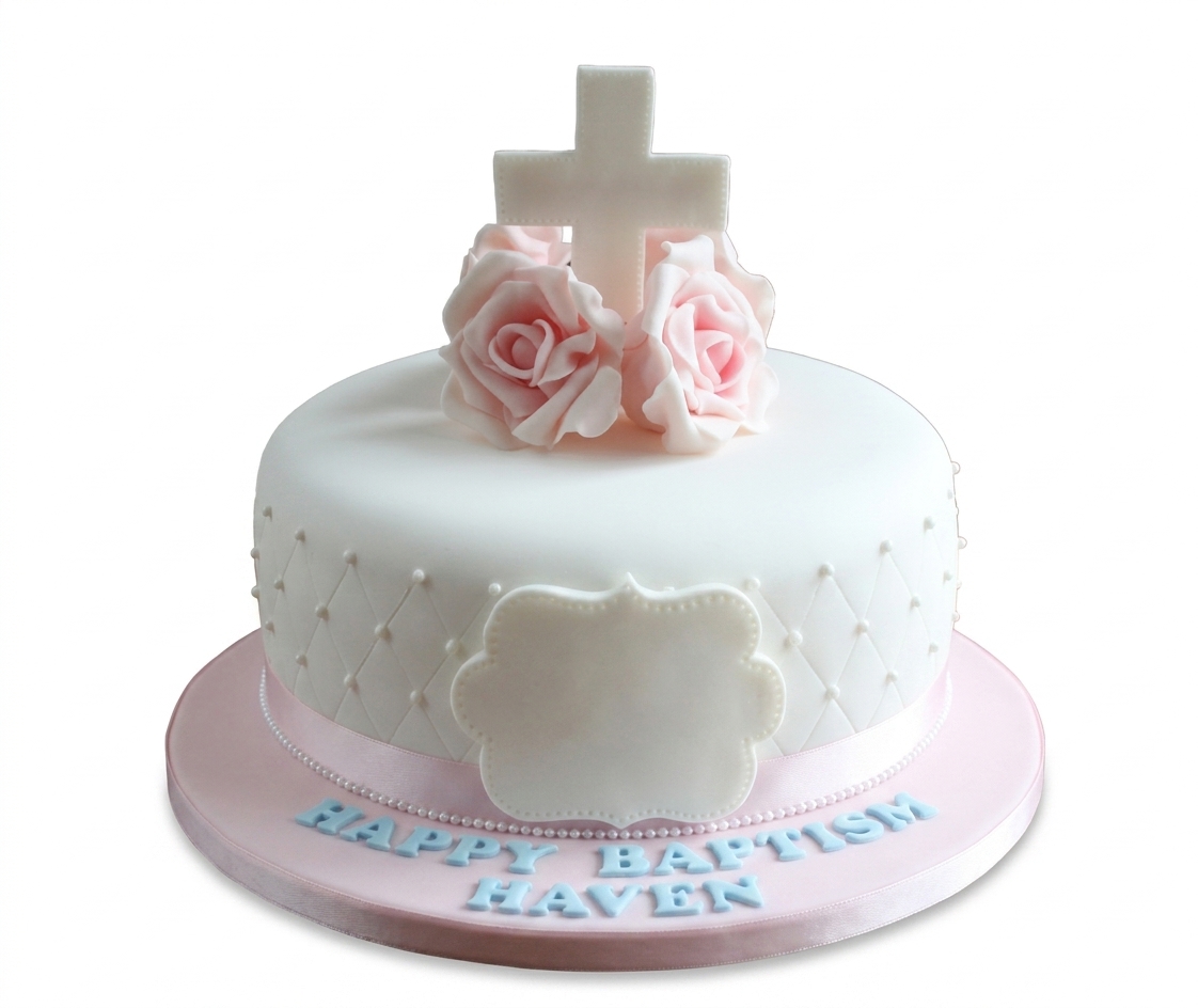Elegant Christening Cake for Girls with Pink Roses