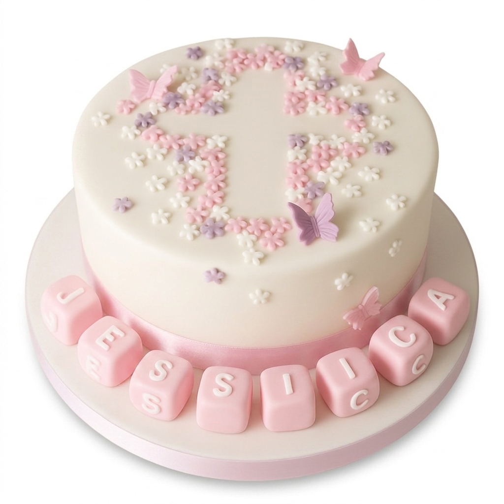 Christening Cake for Girls with Floral Cross