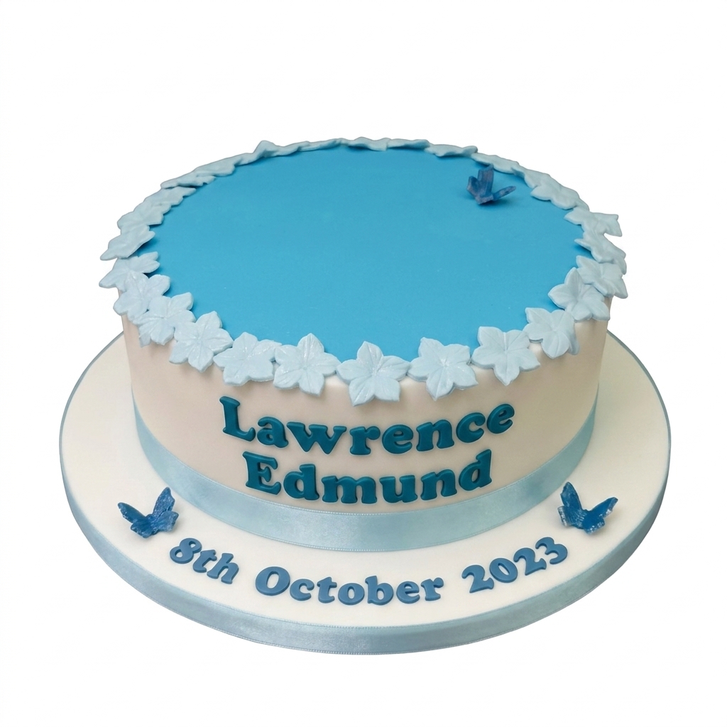 Blue Butterfly New Baby Boy Cake