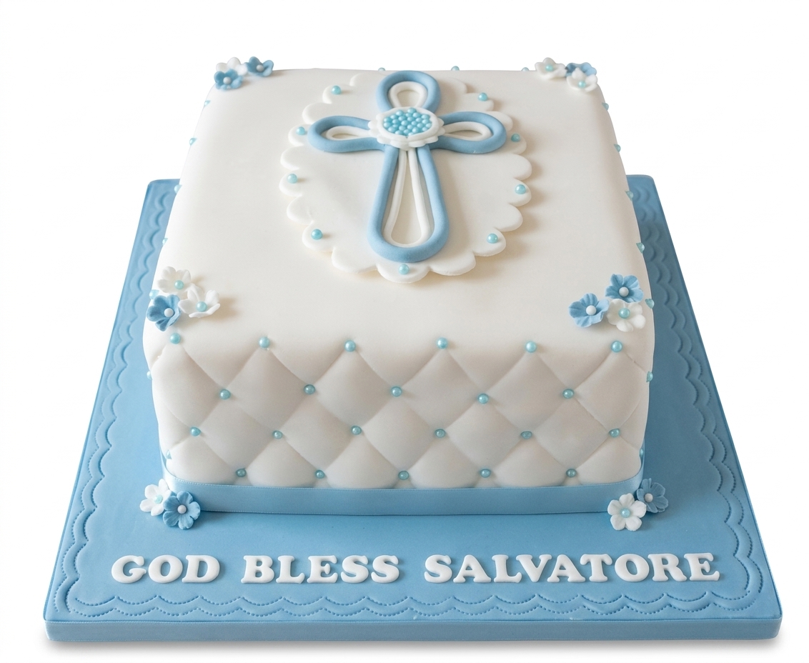 Elegant Blue Christening Cake for Boys