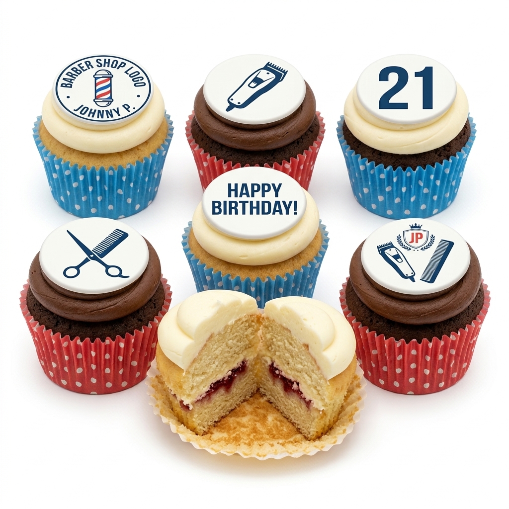 Barber Shop Birthday Cupcakes with Custom Toppers
