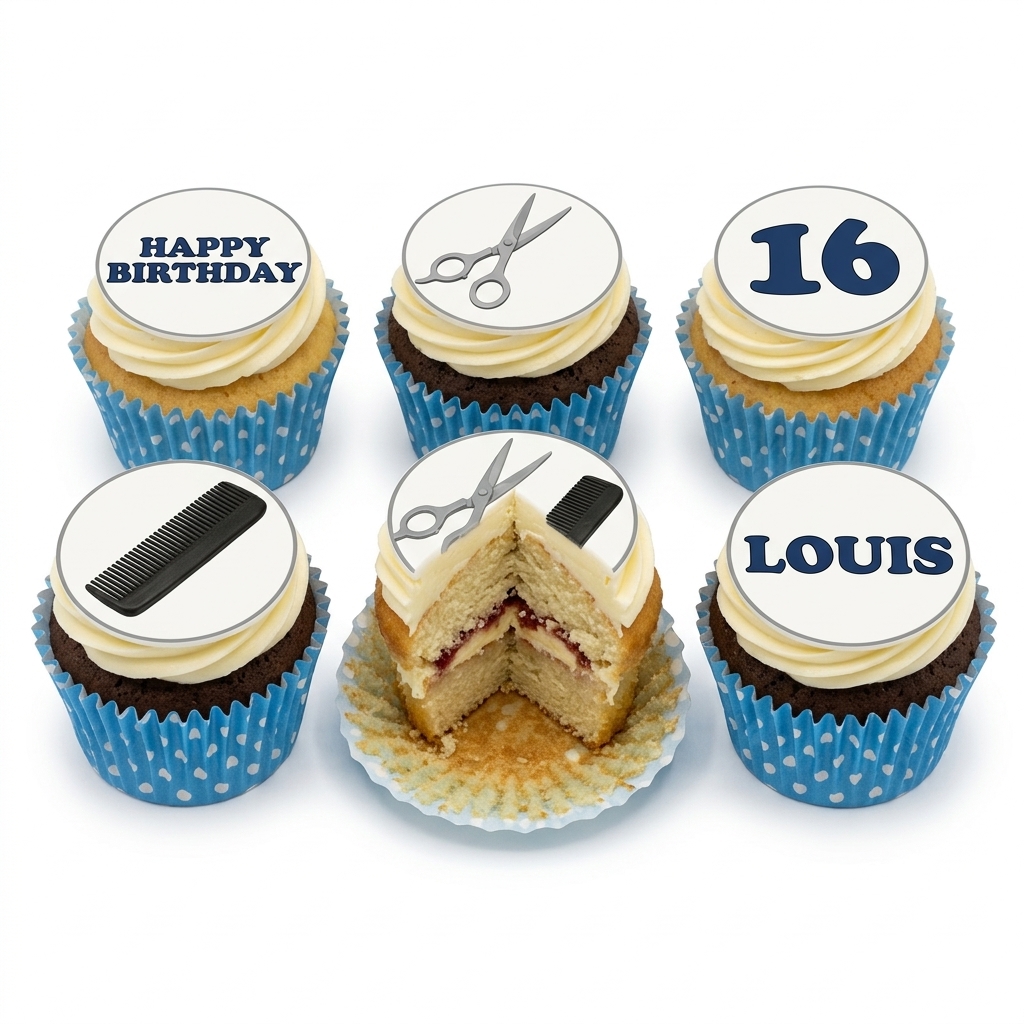Hairdresser & Barber Birthday Cupcakes with Custom Age & Name