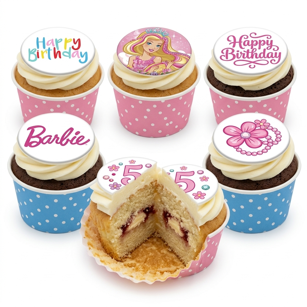 Barbie Birthday Cupcakes with Custom Age Topper