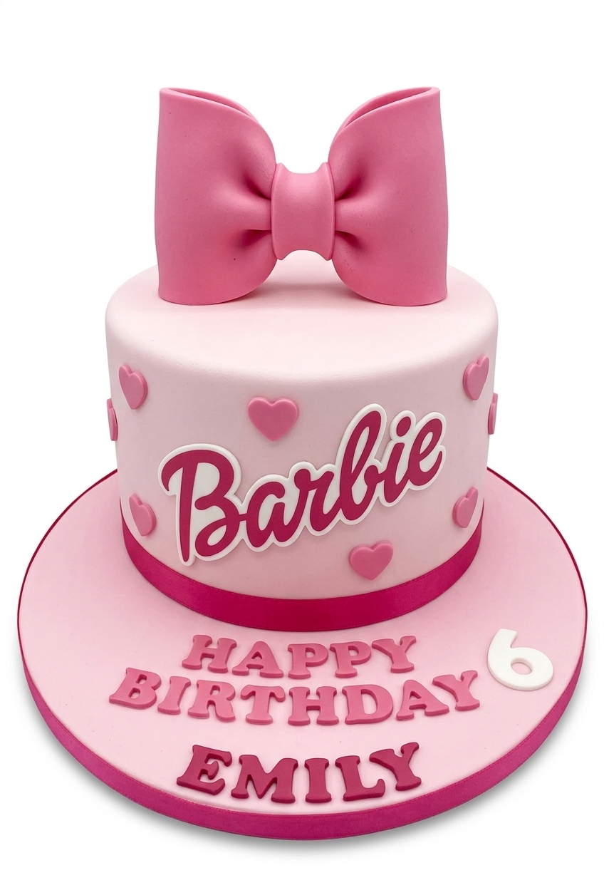 Barbie Birthday Cake with Bow & Hearts