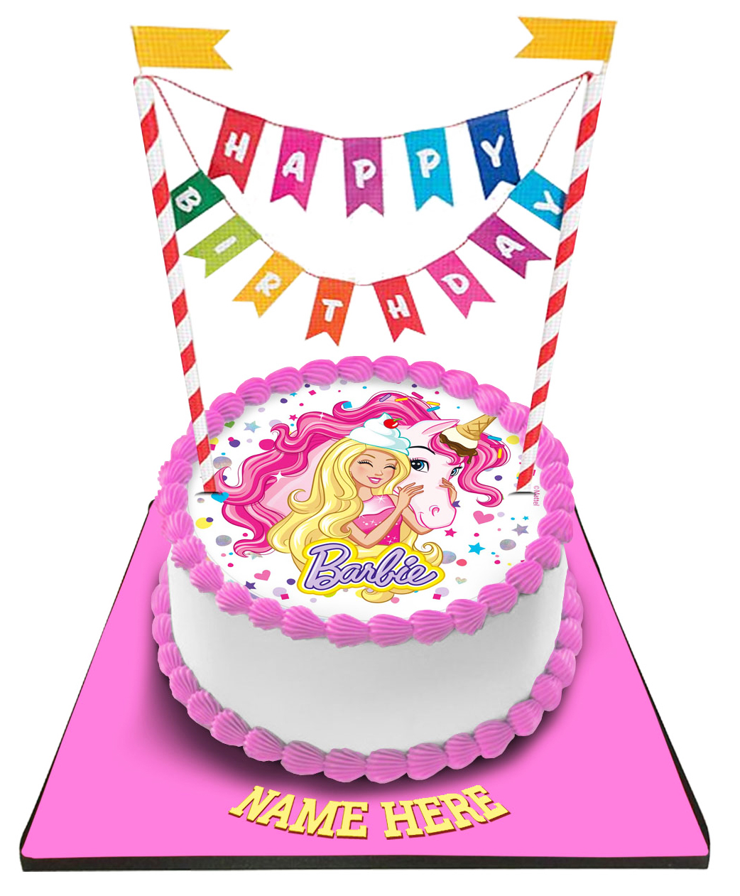 Barbie Cake with Happy Birthday Bunting 