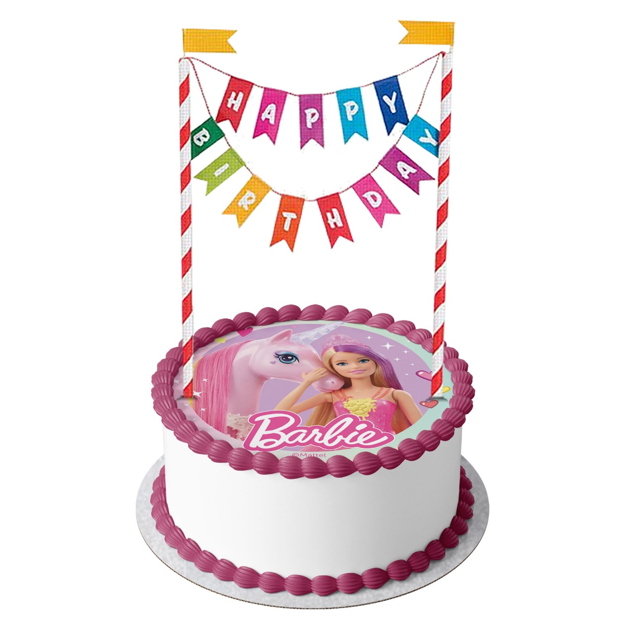 Barbie Cake with Happy Birthday Bunting 