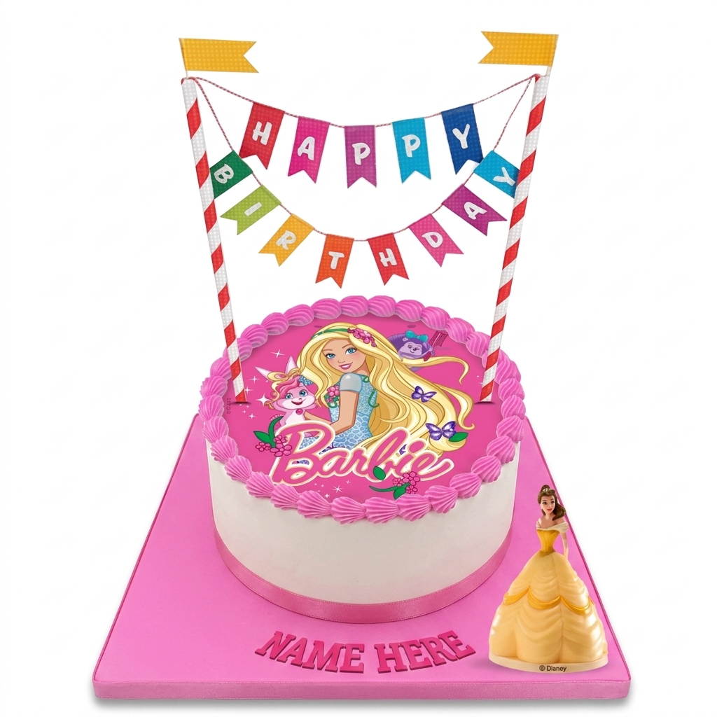 Barbie Birthday Cake for Girls with Personalised Name