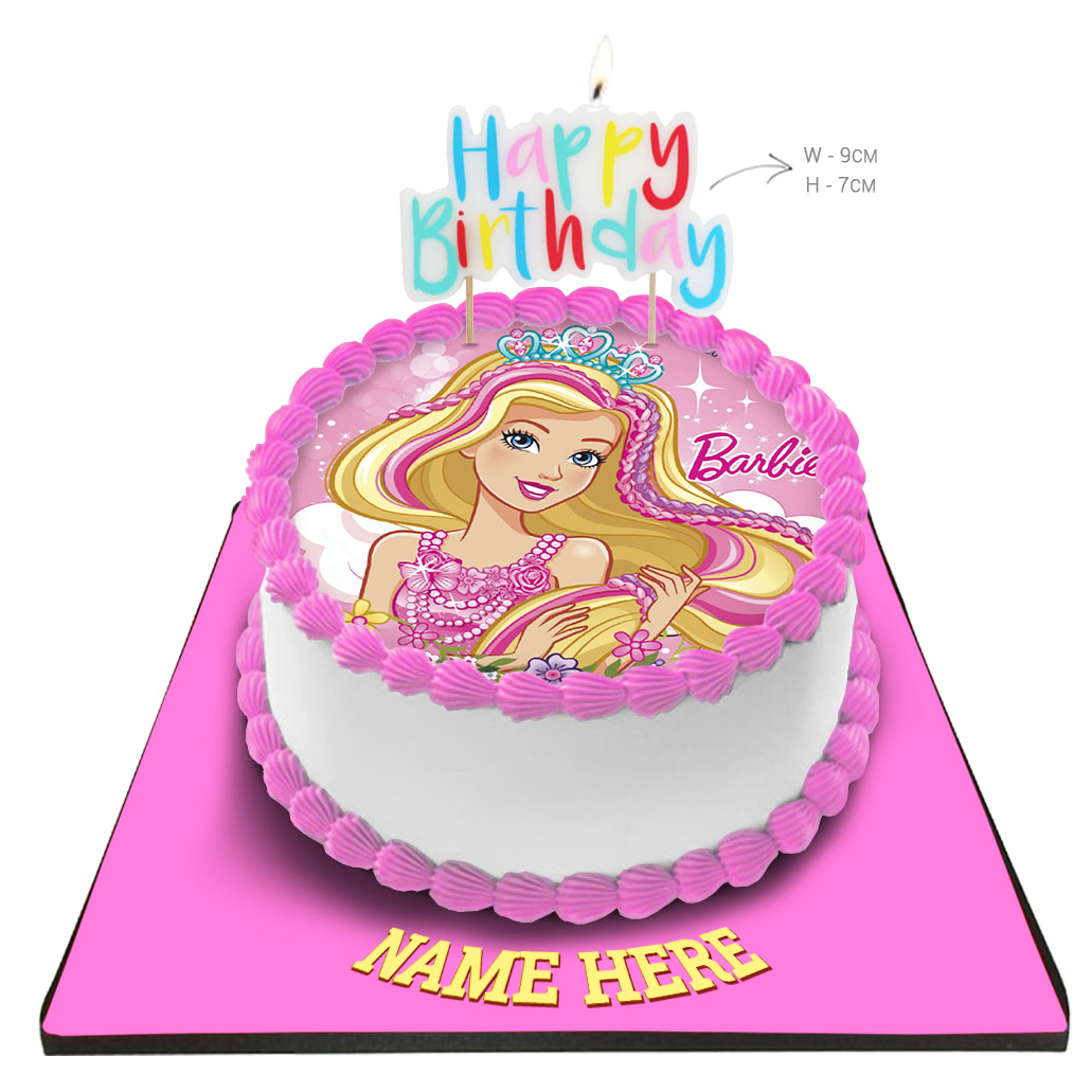 Barbie Cake with Happy Birthday Candle