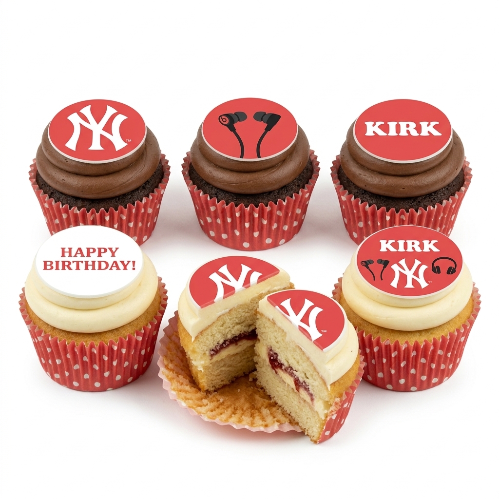 New York Yankees & Headphones Birthday Cupcakes