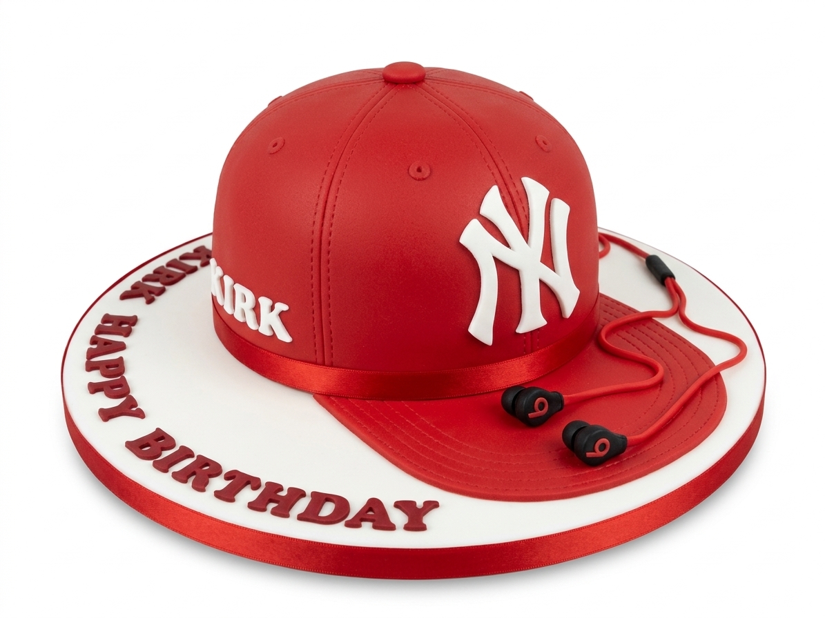 Baseball Cap Birthday Cake with Earphones