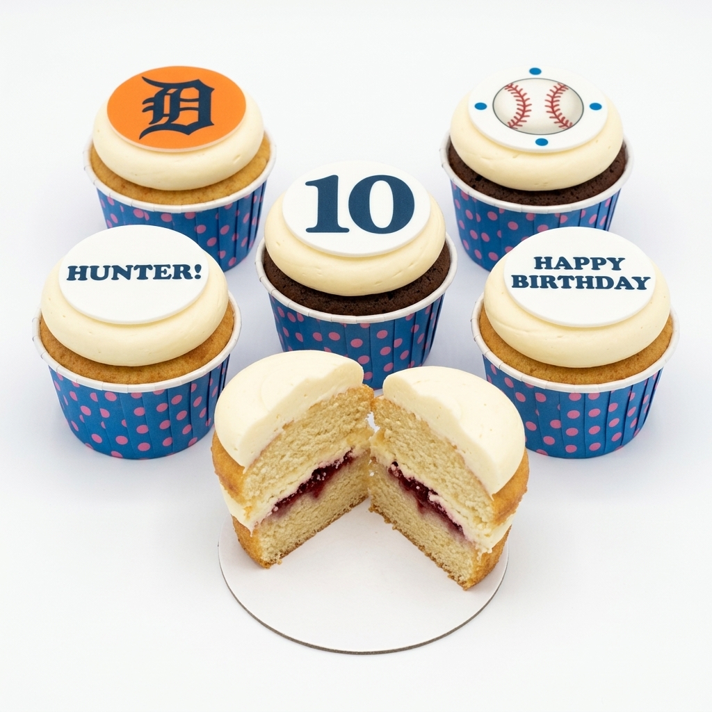 Baseball Birthday Cupcakes with Custom Toppers
