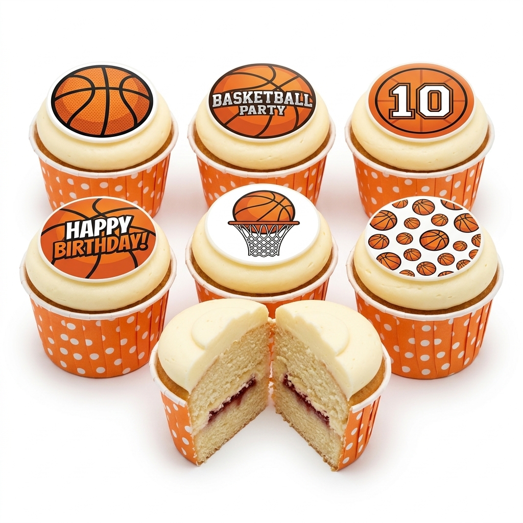 Basketball Birthday Cupcakes with Custom Age Topper