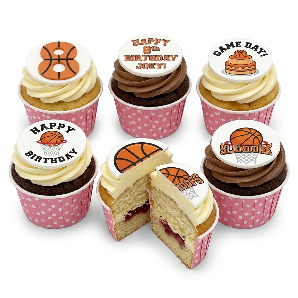 Basketball Birthday Cupcakes with Custom Age Topper