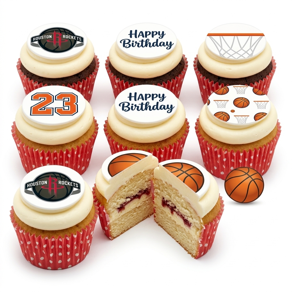 Basketball Birthday Cupcakes with Custom Age Topper