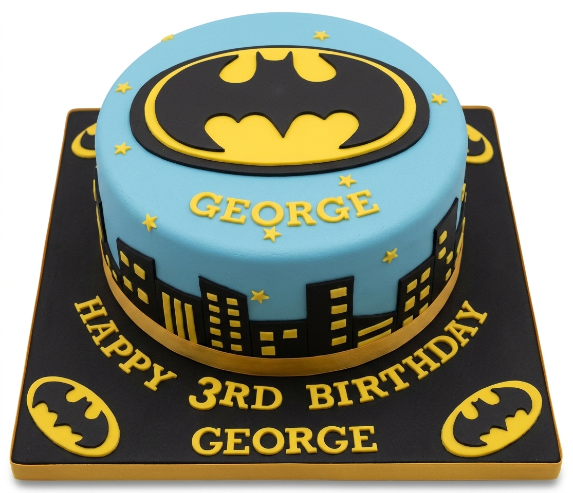 Batman Birthday Cake with Cityscape Design