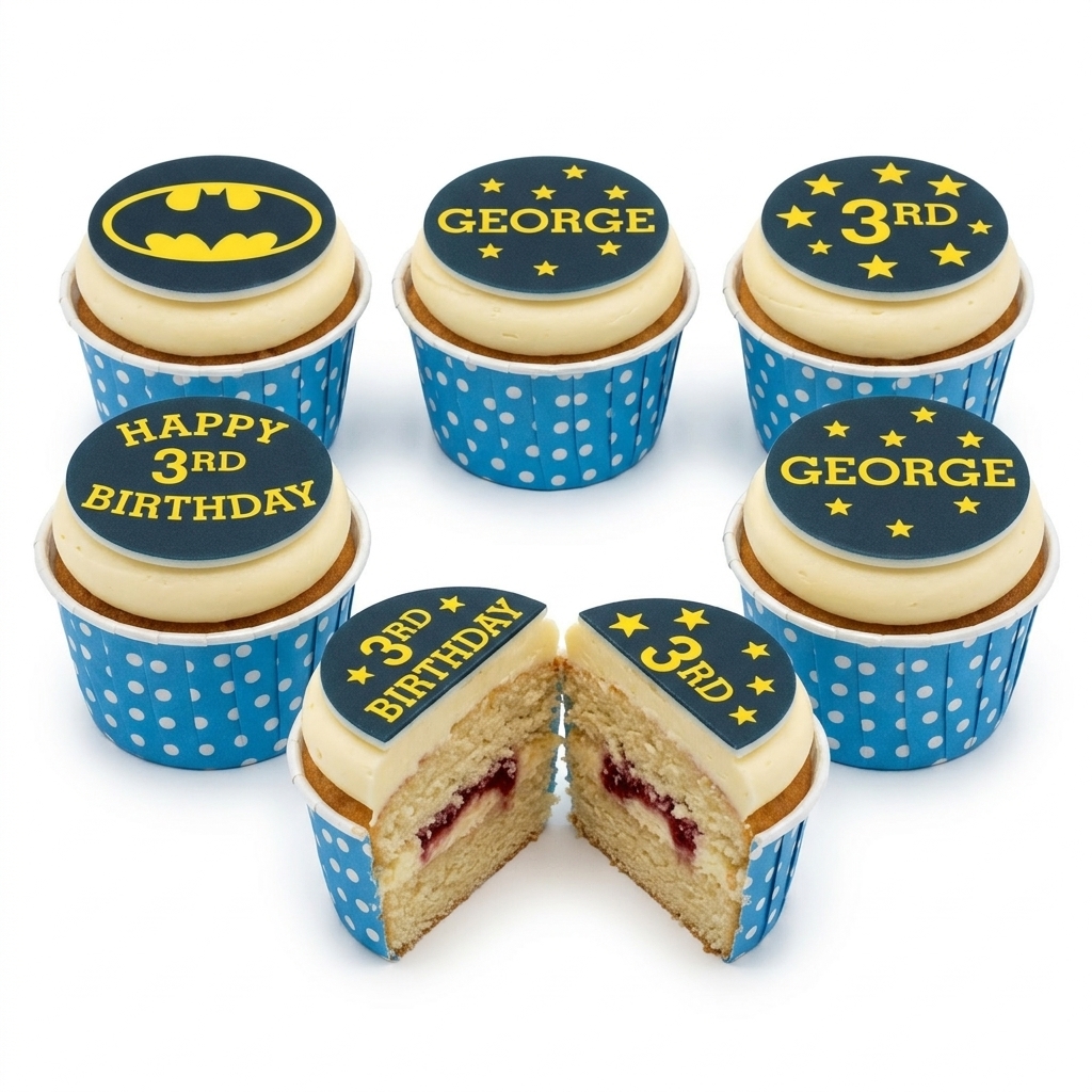 Batman Birthday Cupcakes with Custom Age Topper