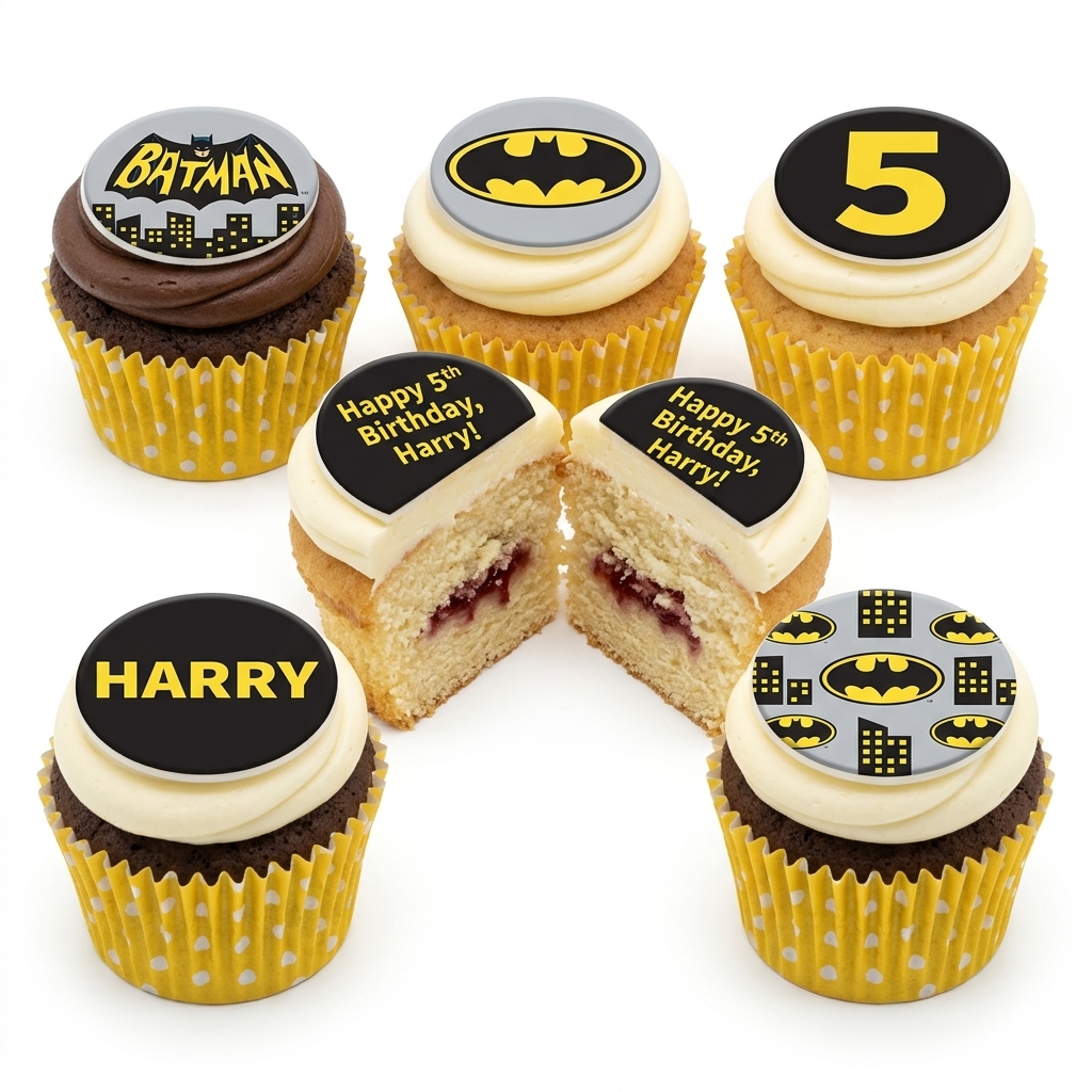 Batman Birthday Cupcakes with Custom Age & Name