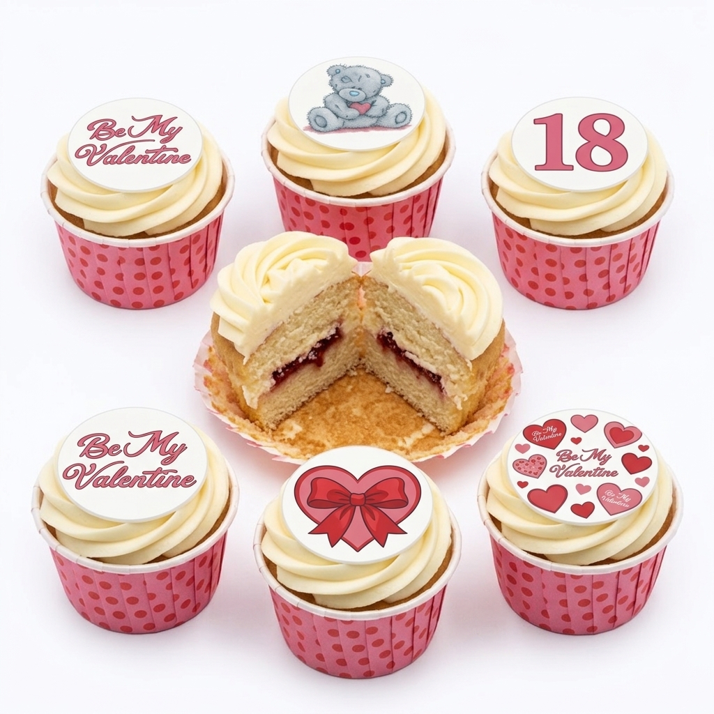 Valentines Day Cupcakes with Hearts & Teddy Bear