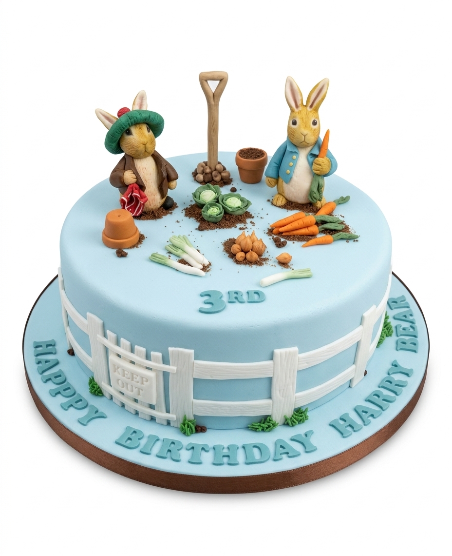 Peter Rabbit Garden Theme Birthday Cake
