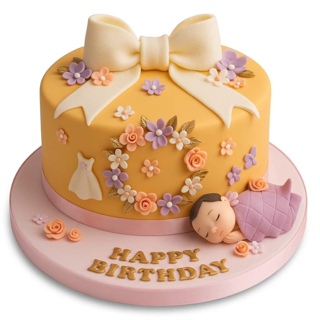 Sleeping Baby Floral 1st Birthday Cake