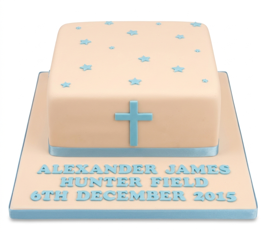Baby Boy Christening Cake with Stars & Cross