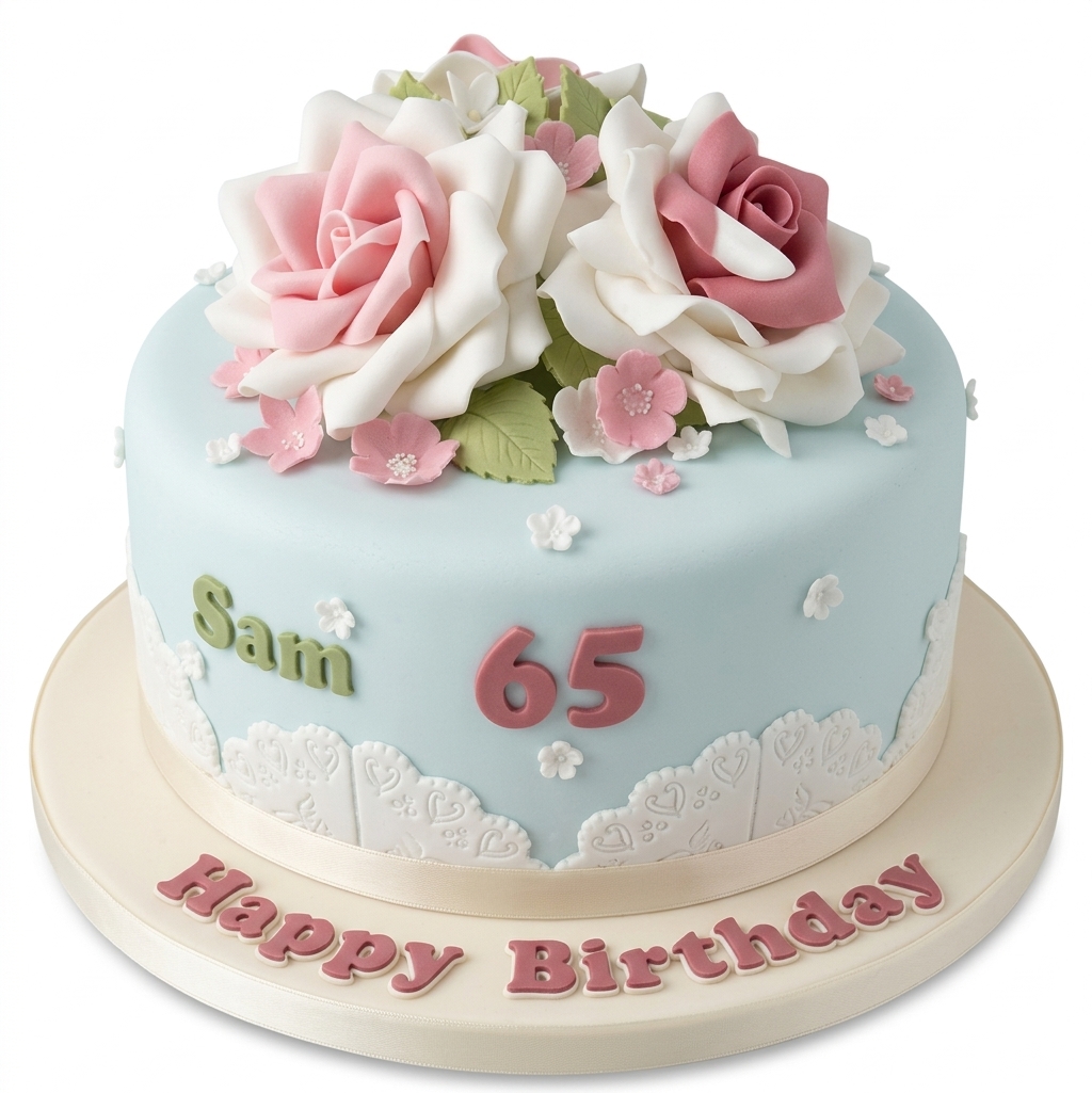 Floral Rose Birthday Cake for Her with Custom Age