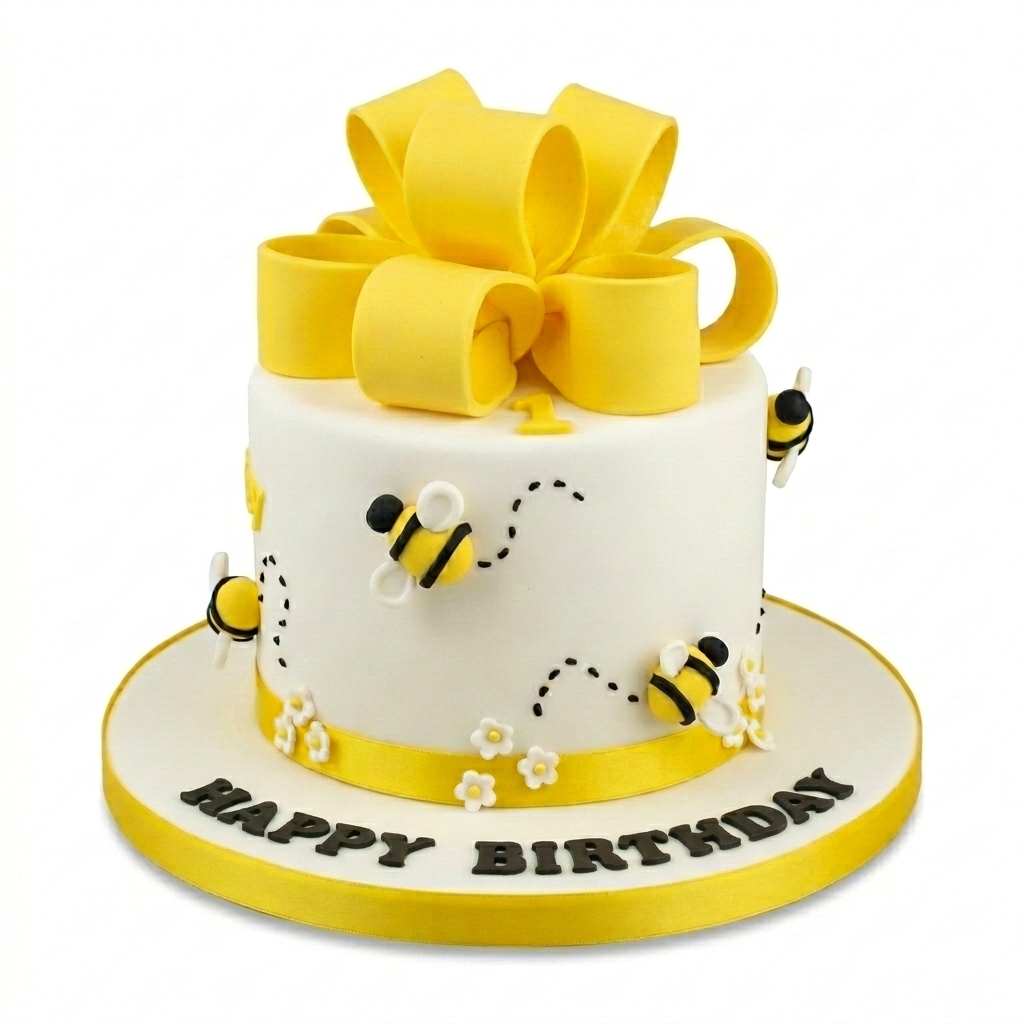 Bee Theme Birthday Cake for Kids with Custom Age
