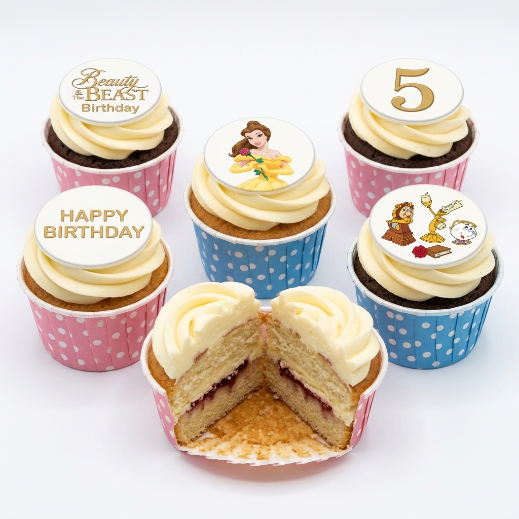 Beauty and the Beast Birthday Cupcakes with Custom Age Topper