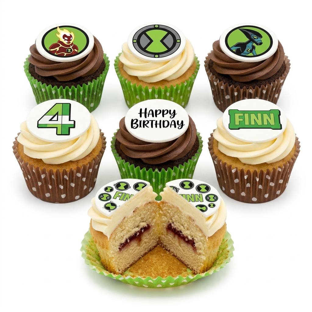 Ben 10 Birthday Cupcakes with Custom Toppers
