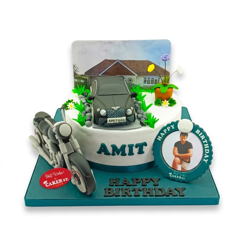 Luxury Car & Motorcycle Birthday Cake