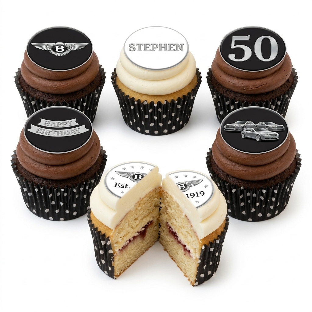 Bentley Car Theme Birthday Cupcakes with Custom Age