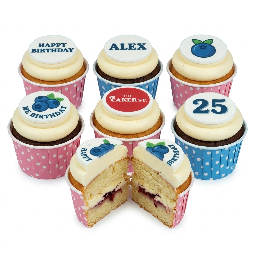 Blueberry Birthday Cupcakes with Custom Message Toppers