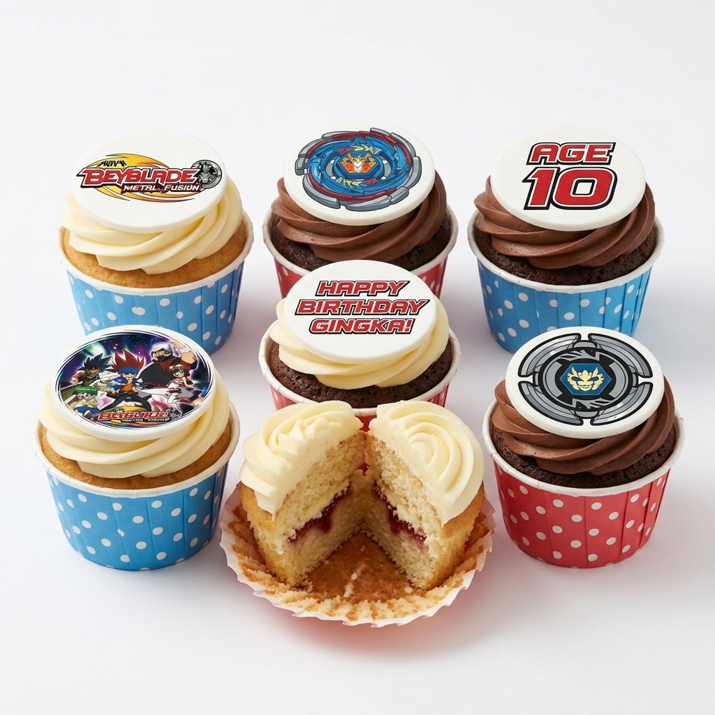 Beyblade Birthday Cupcakes with Custom Age Topper