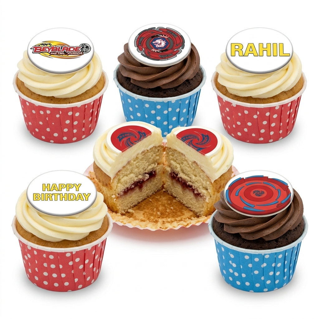 Beyblade Birthday Cupcakes with Personalised Toppers