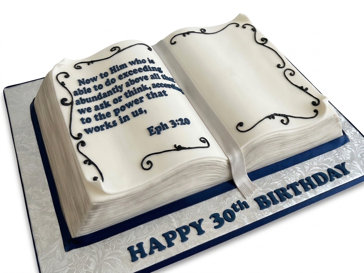 Religious Open Book Birthday Cake with Custom Message