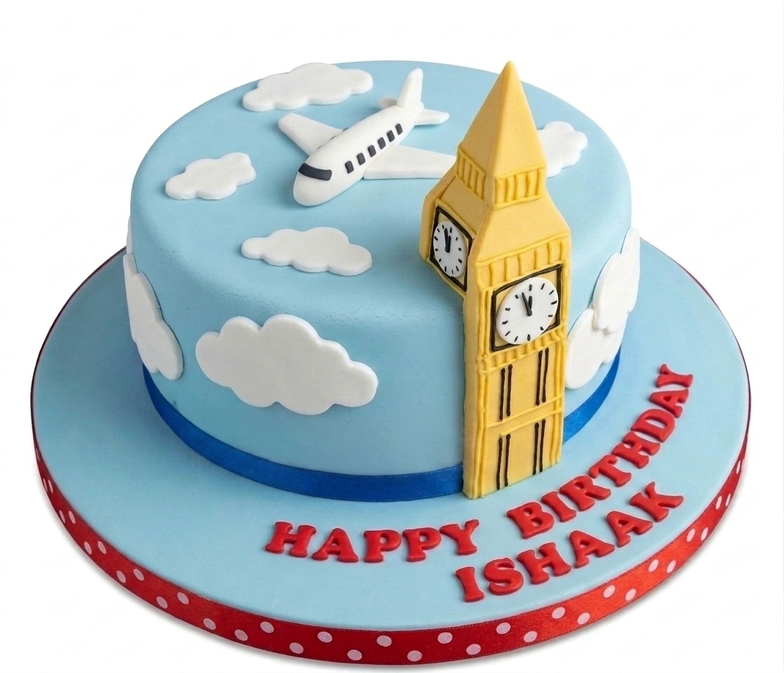 Travel Theme Birthday Cake with London & Airplane