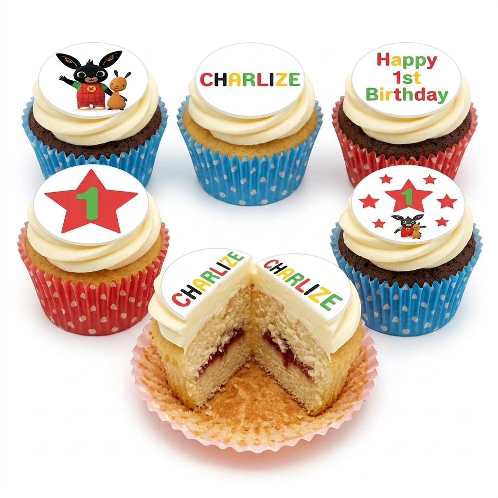 Bing Bunny 1st Birthday Cupcakes with Personalised Name