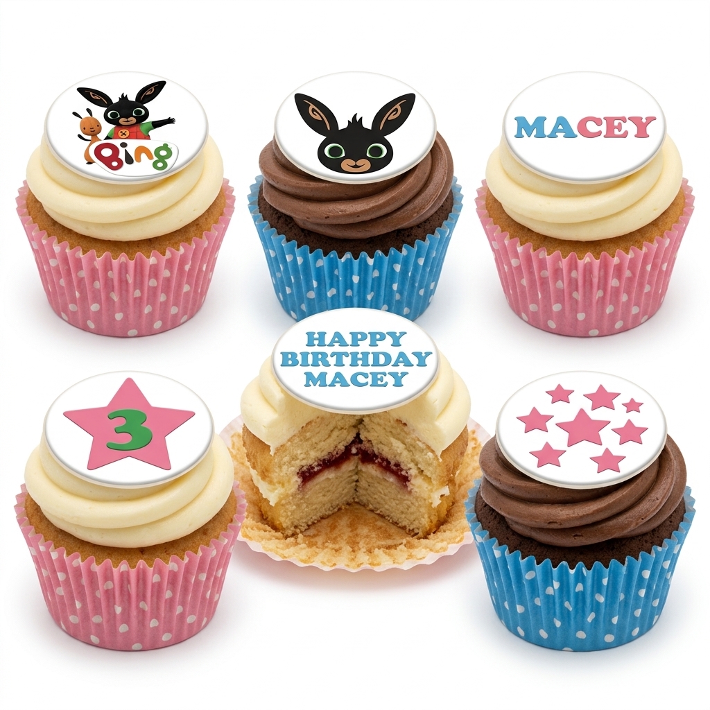 Bing Bunny Birthday Cupcakes with Custom Age & Name