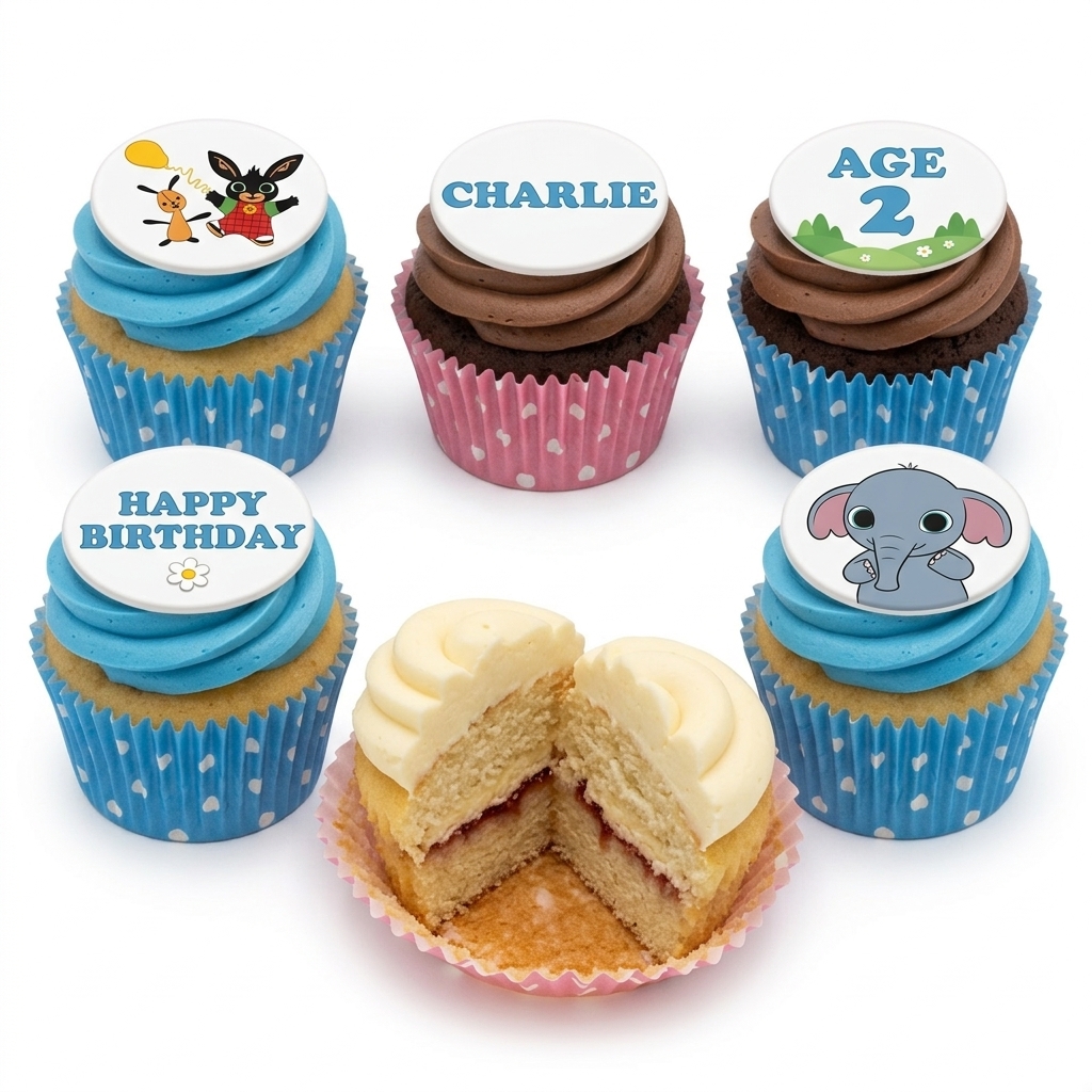 Kids Character & Animal Birthday Cupcakes with Custom Toppers