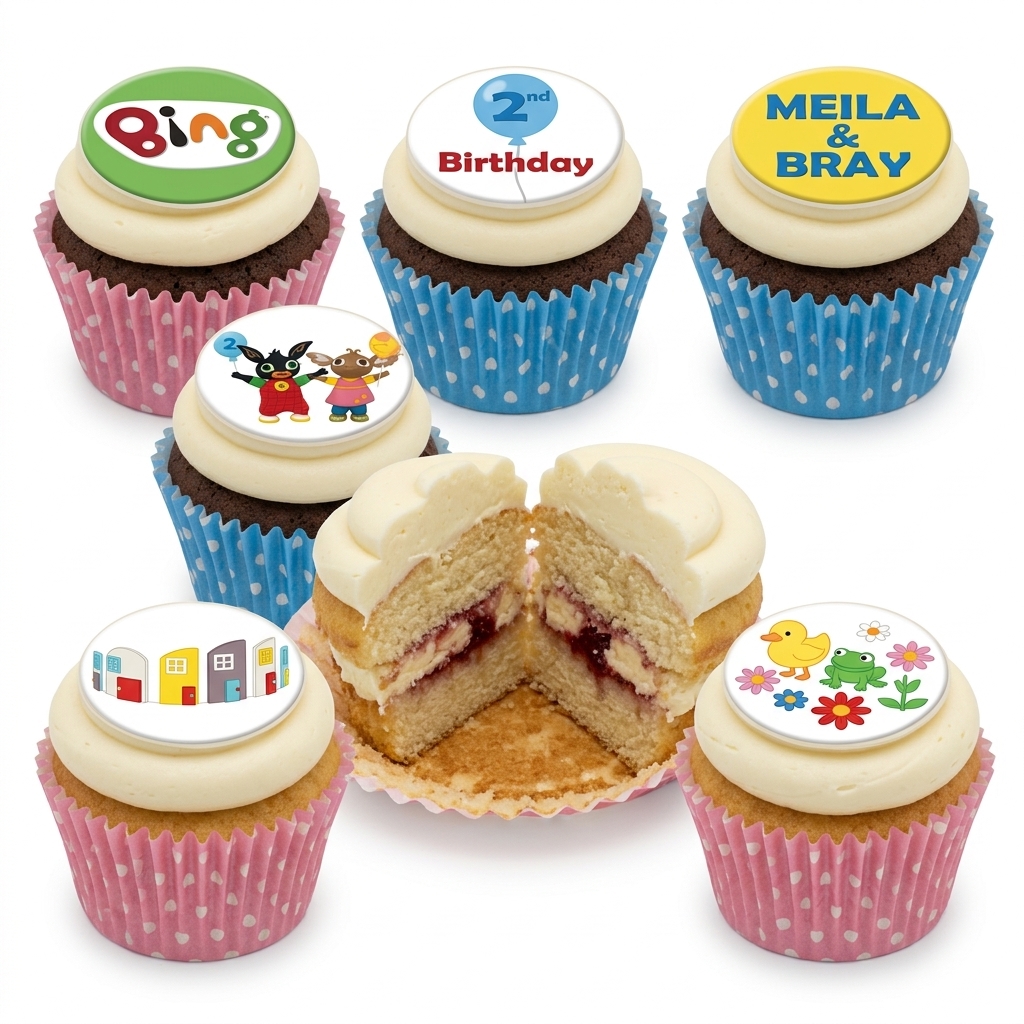 Bing Bunny Birthday Cupcakes with Custom Toppers