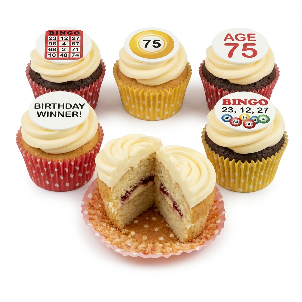 Bingo Theme Birthday Cupcakes with Custom Age Toppers