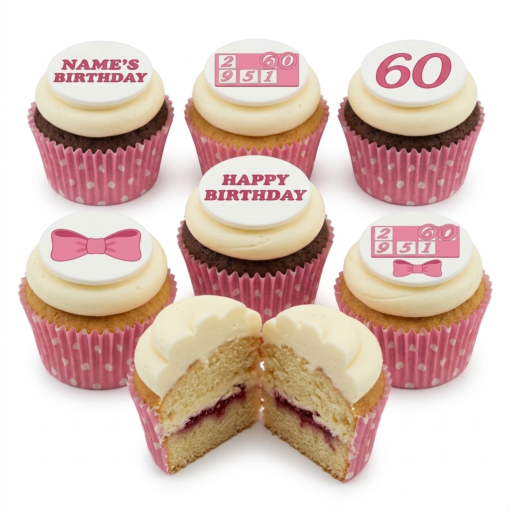 Pink Birthday Cupcakes for Her with Custom Toppers