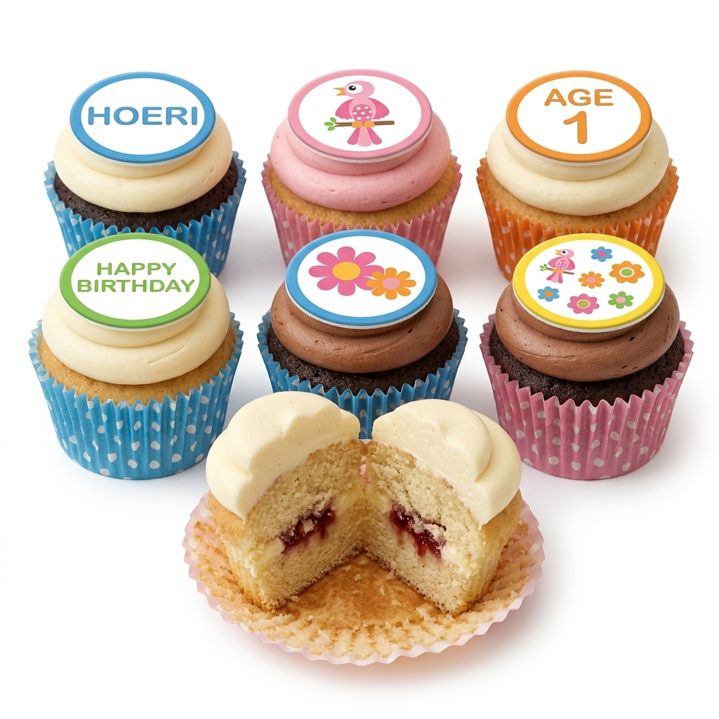 Cheerful Kids Birthday Cupcakes with Custom Toppers