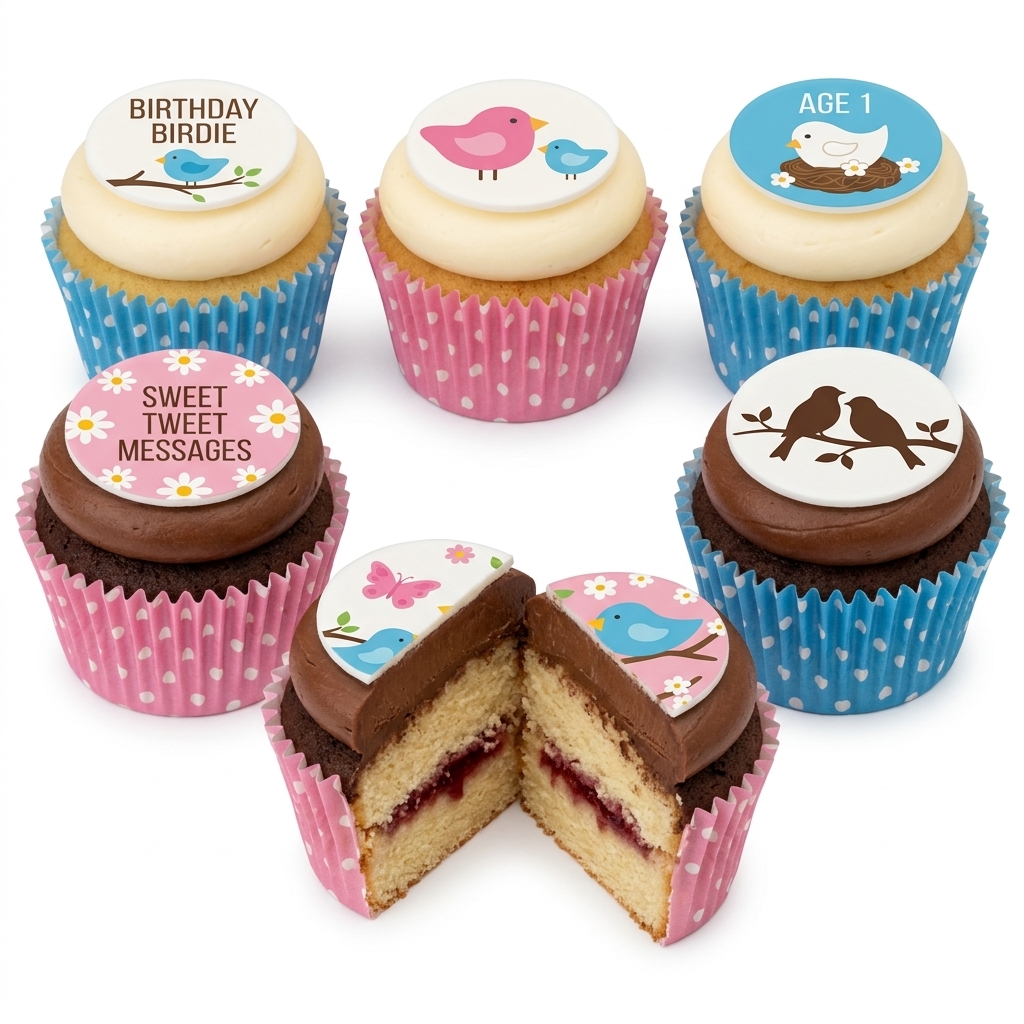 Cute Bird Birthday Cupcakes