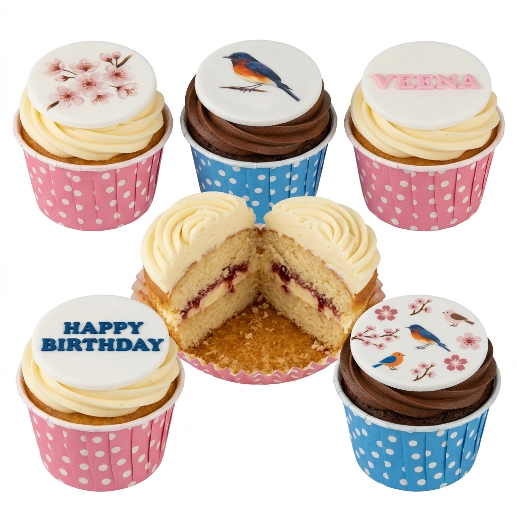 Personalised Floral & Bird Birthday Cupcakes