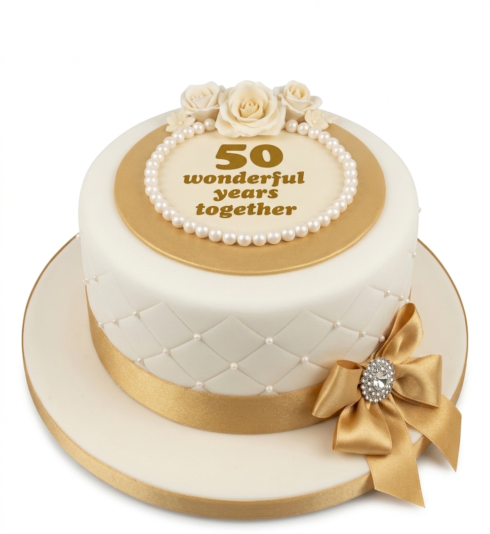 50th Anniversary Gold & Pearl Celebration Cake